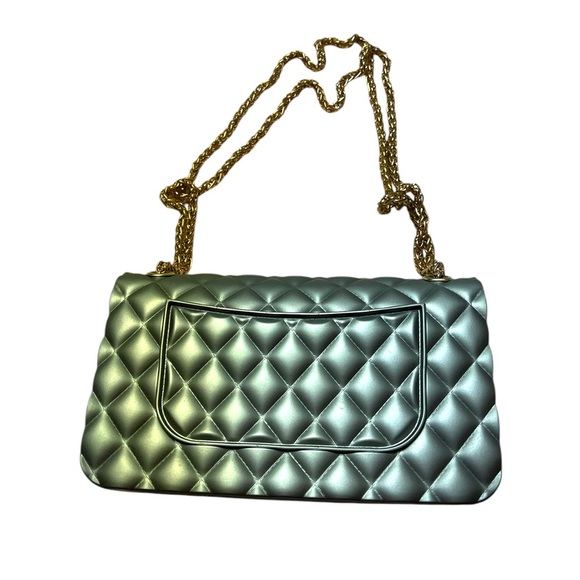 Silver and Gold Quilted Shoulder Bag with Chain Strap - Picture 2 of 6